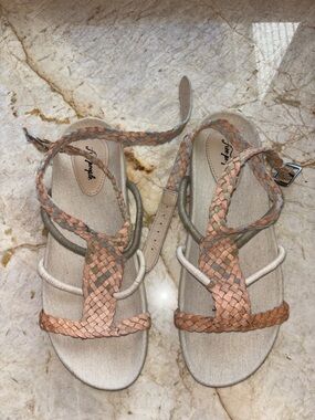 Free People Woven Strappy Sandals in Beige and Peach